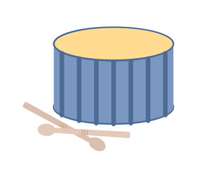 Drum with sticks icon. Music instrument. Vector flat illustration