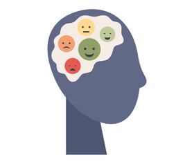 Emotions in head icon. Mood swing. Mental health concept. Vector flat illustration