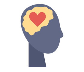 Head and brain with heart icon. Love concept. Vector flat illustration
