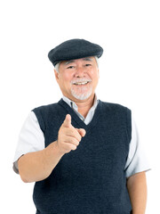 Portrait senior man feel happy isolated on white background - lifestyle senior male concept