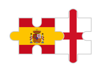 puzzle pieces of spain and england flags. vector illustration isolated on white background