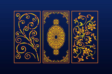 Islamic Decorative Laser Cut Panels Template with Abstract Geometric Texture And Gold Floral Laser