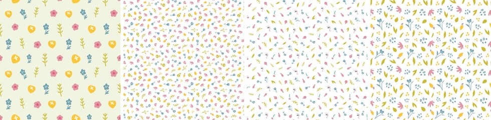 Set of vector seamless patterns. Floral and abstract shapes