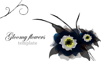 Gloomy watercolor flowers with leaf patterns on a white background