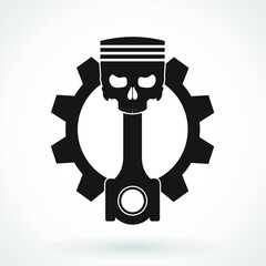 silhouette piston skull with gear symbol