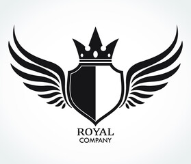 winged shield with crown royal design logo