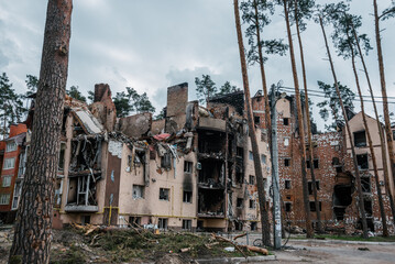 Fototapeta na wymiar IRPIN, Kyiv REGION / UKRAINE - 25.04.2022: destroyed houses of civilians. russia's war against Ukraine