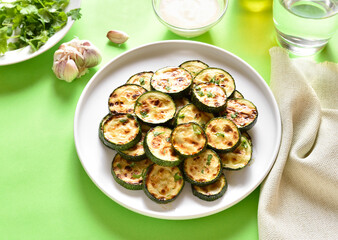 Fried zucchini on plate