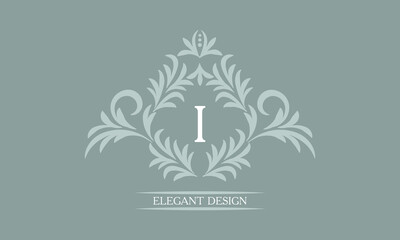 Elegant floral monogram design template for letters I. Calligraphic elegant ornament. Business sign, identity monogram for restaurant, boutique, hotel, heraldic, jewelry.