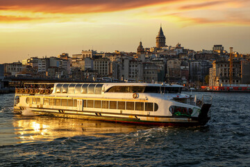 Istanbul ferry at Kadikoy Bay. Bosphorus transport, Turkey in-line ferries.