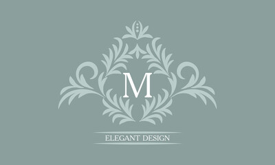 Elegant floral monogram design template for letters M. Calligraphic elegant ornament. Business sign, identity monogram for restaurant, boutique, hotel, heraldic, jewelry.