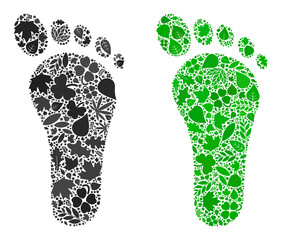 Ecology human footprint icon composition of herbal leaves in green and natural color variations. Ecological environment vector concept for human footprint icon.