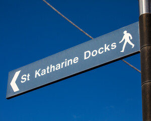 Signpost for St. Katherines Dock in London, UK