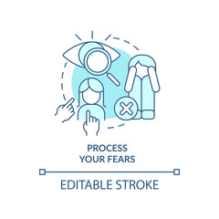Fototapeta premium Process your fears turquoise concept icon. Self-care strategy abstract idea thin line illustration. Overcome phobias. Isolated outline drawing. Editable stroke. Arial, Myriad Pro-Bold fonts used