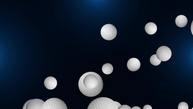 3D 4K golf balls flying on green background, 3d animation. Golfing competition or entertainment training. Sport and recreation equipment, Golfer training on golf course. Golf player in action.