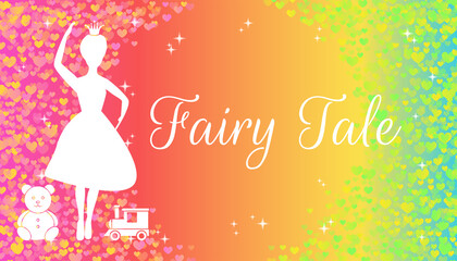 Colorful Fairy Tale Vector Illustration Design with Princess, Bear and Train