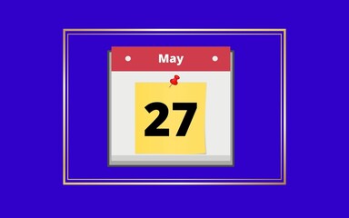 month of may day 27 calendar with blue and gold details, to remember celebration date.