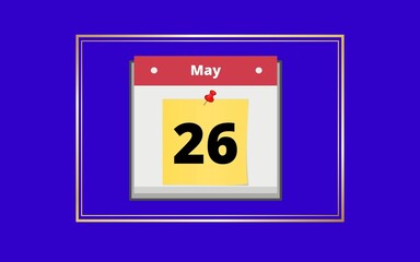 month of may day26 calendar with blue and gold details, to remember celebration date.