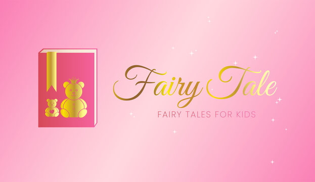 Fairy Tales for Kids Pink Illustration Background  Design with a Book with Bears on it