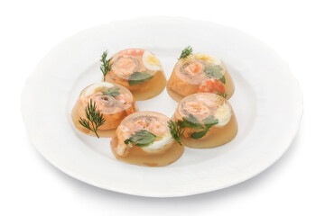 Kholodets with chicken Ukrainian cuisine. Photo of food on a white background