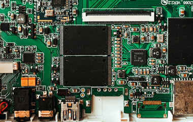 green printed circuit board, close up