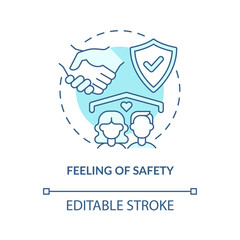 Feeling of safety turquoise concept icon. Image of healthy relationships abstract idea thin line illustration. Isolated outline drawing. Editable stroke. Arial, Myriad Pro-Bold fonts used