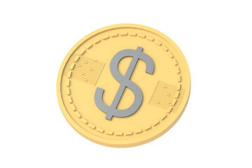 Coin with dollar symbol isolated on white background. 3d render