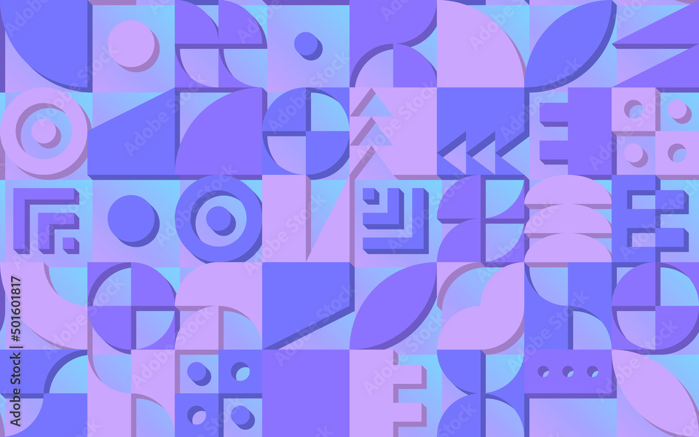 Poster geometric pattern with retro styled shapes and vibrant pink and violet colors.