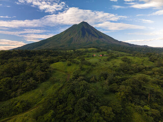Naklejka na ściany i meble Arenal Volcano Drone Aerial in La Fortuna, Costa Rica