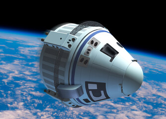 Fototapeta premium Capsule spatiale starliner en orbite autour de la Terre