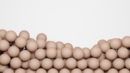 Beige spheres lie alone on one on a white background. The text space is at the top.