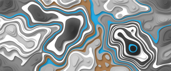  Topographic White wave paper curved reliefs abstract background, Abstract topographic contours map background, Abstract topographic map on white background. Lines contour map. Map line .  - obrazy, fototapety, plakaty