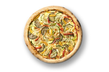 Pizza with vegetables and cheese, Ukrainian cuisine. Photo of food on a white background