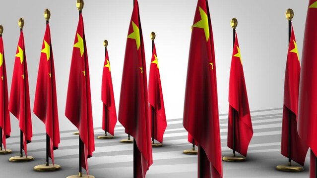 China Flags rotation zoom-out - 3d animation model on a white background