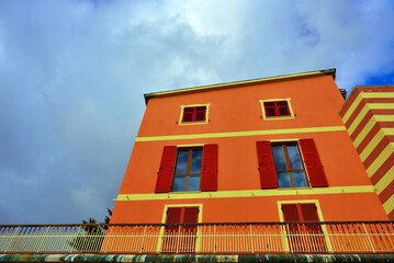 characteristic colored house in the promenade of genoa nervi italy