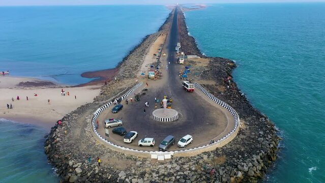 Tip of India - Dhanushkodi tip drone view
