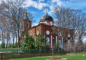 Single-domed Orthodox Temple, view of the Church of the Holy Ascension, landmark, 1860, the village of Rechitsy, Russia - obrazy, fototapety, plakaty