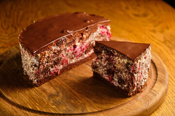 Cherry-berry cake. round wooden diarrhea