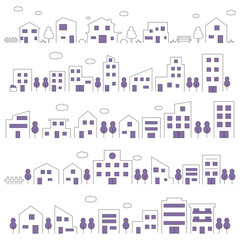 Fototapeta premium 街並みのイラストの背景・パーツ素材セット ベクター