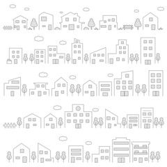 街並みのイラストの背景・パーツ素材セット　ベクター