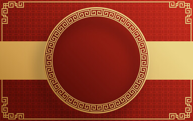 Chinese frame background red and gold color with asian elements.