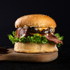 hamburger on black