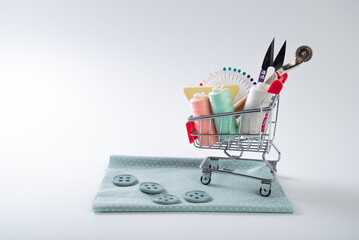 Sewing accessories in a shopping cart