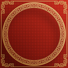 Chinese frame background red and gold color with asian elements.