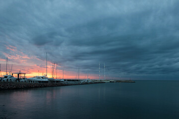 Fototapeta na wymiar sunset over the harbor in uruguay