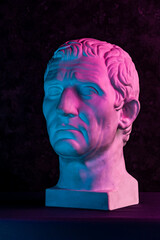 Blue purple gypsum copy of ancient statue of Guy Julius Caesar Octavian Augustus head for artists...