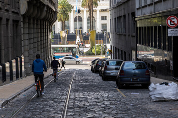 Buenos Aires, Argentina. Cobbled street in the San Telmo neighborhood located in the historic center.