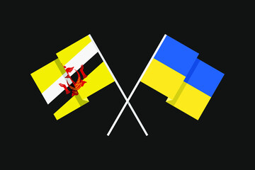 Flags of European and Asian countries of Ukraine and the State of Brunei Darussalam in national colors. Help and support from friendly countries. Flat minimal graphic design.