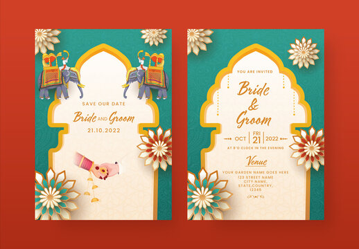 Indian Wedding Card or Invitation Card Template for Hindu Customs Wedding