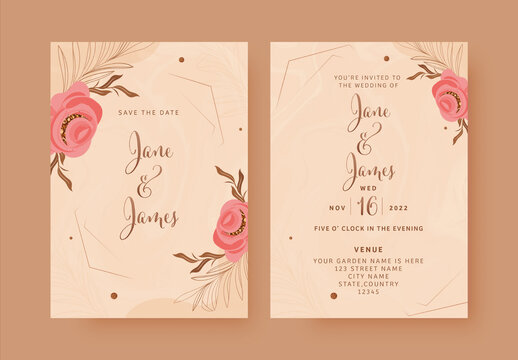 Floral Wedding Card or Invitation Card Template